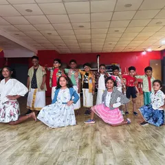 A group of my students in costume, ready for their performance. We work on creating a complete stage presentation.