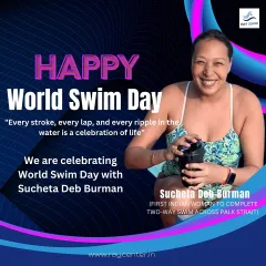 Happy World Swim Day! I'm honored to celebrate with Sucheta Deb Burman, the first Indian woman to complete a two-way swim across the Palk Strait. She is an inspiration for all our open water aspirants.