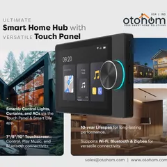 Meet the command center of your smart home, our versatile Touch Panel. This hub combines elegant design with powerful functionality, allowing you to control lights, curtains, ACs, and even play music, all from a sleek, wall-mounted touchscreen.