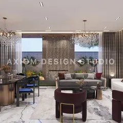 A view of the interconnected living and dining areas, showcasing how we use scale and light to create a cohesive yet dynamic space. The design allows for both large gatherings and intimate family moments.