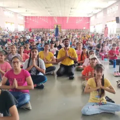 A large group of students from St. Joseph School in Hoshiarpur join our instructor for a yoga session. We are passionate about bringing the benefits of yoga and meditation, like improved concentration and calmness, to students of all ages.