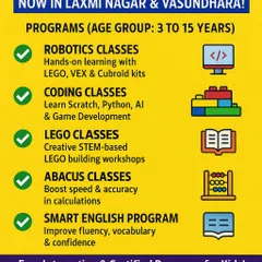 We offer a range of certified, interactive programs for kids aged 3 to 15. This clear breakdown shows our core offerings, from hands-on robotics with LEGO and VEX kits to creative coding with Scratch and Python, all designed to improve skills and confidence.