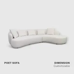 A studio view of the customizable Poet Sofa. Its clean, organic lines and kidney-shaped design are evident, showcasing a form that is both sophisticated and inviting. This piece is available in multiple configurations to perfectly suit your living space.