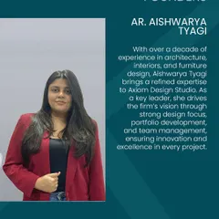 Meet Aishwarya Tyagi, partner and principal architect. With extensive experience in architecture, interiors, and furniture design, she drives the firm's vision through a strong design focus and portfolio development.