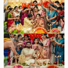 A wedding is a tapestry of candid moments with family. We focus on capturing the blessings and heartfelt interactions, like this Thalikettu ceremony, that form the emotional core of your celebration.