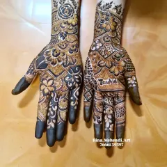Another angle showing the deep, rich color of the bridal mehendi after the paste has been removed.