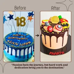 A before-and-after look at my cake decorating skills. Passion fuels the journey, but hard work and dedication are what bring you to the destination.