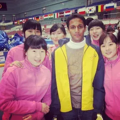 The international skating community is like a big family. Posing for a photo with the Korean women's team during an event.