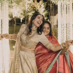 The unsung hero's wedding wardrobe. We believe a bridesmaid can be anyone who nurtures you, like this bride's aunt, styled in a beautiful saree that reflects her personal style.
