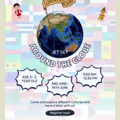 Here are the specific details for our "Around the Globe" summer camp for 2 to 5 year olds, including dates and timings. Don't miss this chance for your child to explore different cultures.