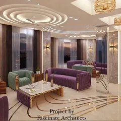 Another view of the ambitious ceiling concept, showing how the curved forms and lighting can create a dynamic and fluid feel throughout a large living space.