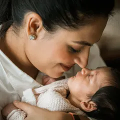 A mother's gentle kiss. Capturing these simple, tender interactions between a new mom and her baby at home creates the most powerful and authentic memories.
