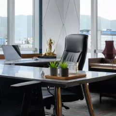 Space utilization is key in a large cabin. Here, I ensured there was plenty of storage to keep the desk area clutter free, while adding finer details like the desk accessories and lighting to set it apart from other offices.