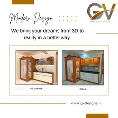 Another example of our 3D-to-reality process. We meticulously plan every detail, from the wood finish of the crockery unit to the lighting, ensuring the final result is exactly as you envisioned.