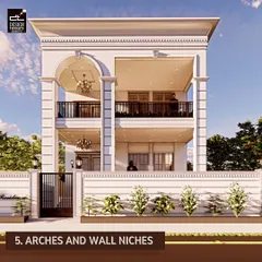 Arches and wall niches add depth and character to a classical home. This design features a grand arched verandah, creating a stately and welcoming entrance.