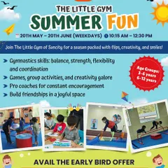 Our Summer Fun camp is the perfect way to fill school holidays with productive play. This poster highlights our blend of gymnastics to build balance and strength, group games for making new friends, and creative activities, all designed for children from 3 to 12 years old.