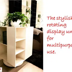 This stylish rotating display unit is a perfect solution for a small corner. Its multi-sided design allows you to display books or decorative items, and it can be turned easily to change the look. It's a smart, multi-purpose piece for modern living.