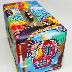 This angle highlights the iconic skull motif from Basquiat's work, recreated by hand on the side of the Marshall speaker. The raw, expressive style is what makes this piece so powerful.