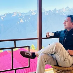 A quiet morning moment in Auli, enjoying a cup of tea while gazing at the magnificent snow-clad peaks of the Himalayas. Nature is the greatest teacher and healer.