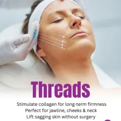 Thread lifts are an excellent non-surgical option for lifting sagging skin. By placing fine threads under the skin, I can create an immediate lift for the jawline, cheeks, and neck, while also stimulating your body's own collagen for long-term firmness.