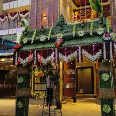 This is an example of my specialty in traditional South Indian decoration. I crafted this entire entrance arch for a home function using hand-woven fresh coconut leaves, creating an authentic and auspicious welcome for guests.