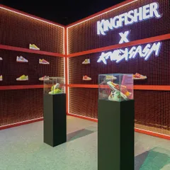 This is our premium event installation for the Kingfisher x Knickgasm collaboration. We design and build high-impact displays with custom lighting and product pedestals to make your brand stand out.