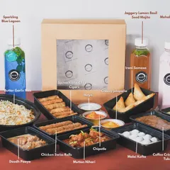 My customizable Iftar box is a complete feast, perfect for sharing during Ramadan or for any celebration. It’s packed with a variety of my best dishes, from starters like samosas and swiss rolls to mains like Mutton Nihari, biryani, and desserts, all clearly labeled for your convenience.