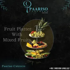 For a lighter and healthier option, we offer beautiful multi-tiered fruit platters. They feature a mix of seasonal fruits like grapes, pineapple, and melon.