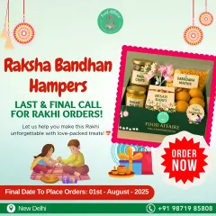 This is the final call for Rakhi orders. Let me help you make this Raksha Bandhan unforgettable with a hamper filled with love-packed treats like Badam Halwa, Besan Barfi, and healthy Ragi Chips.