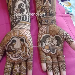 A heartwarming Raksha Bandhan design capturing the special bond between siblings. I love creating custom figure work like this to make festival mehendi truly memorable.