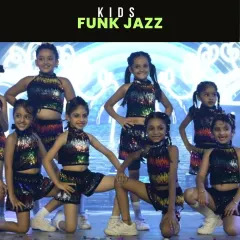 Our Kids Funk Jazz group looking sharp and confident. This close up from the 'ON-STAGE '25' show highlights their cool costumes and the attitude they bring to their performance.