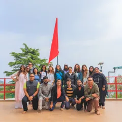 Our Sthiram 2.0 retreat family at the Dunagiri Devi temple. Sharing these spiritual experiences together deepens our connection to the place and to each other.