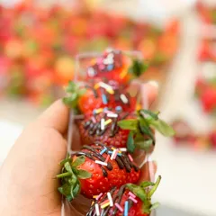 Looking for a unique birthday favour? These boxes of fresh, farm-sourced strawberries drizzled with chocolate and sprinkles are always a huge hit with guests of all ages.