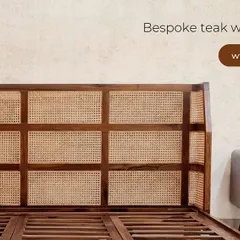 Your bedroom should be a sanctuary. I build bespoke beds like this one, featuring a headboard with intricate teak and rattan paneling. Paired with a matching 'Cuo' side table, it creates a cohesive and peaceful space built to last for generations.