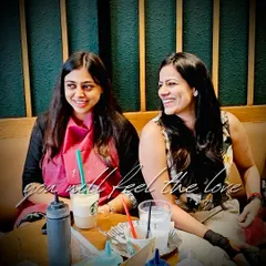 "You will feel the love." Two friends sharing a laugh over coffee and canvases. This is the warm, joyful vibe of our workshops.