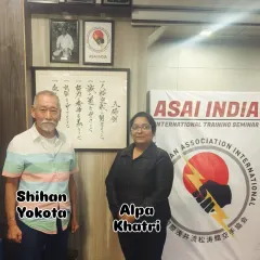 Sensei Alpa Khatri stands with Shihan Yokota during an ASAI India International Training Seminar. We are committed to continuous learning and development under his guidance.