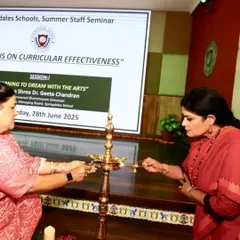 Lighting the ceremonial lamp to inaugurate the Annual Summer Staff Seminar at Springdales School. I delivered the keynote address on "Learning to Dream with the Arts" to over 250 teachers.
