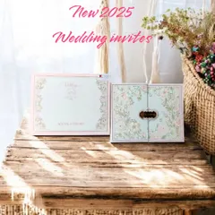 A preview of my new 2025 wedding invitation collection, focusing on soft pastel colors. This image shows a beautiful floral box set in a rustic setting, perfect for a spring or summer wedding.