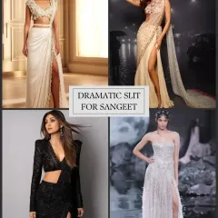 Make a dramatic entrance at your Sangeet with a gown featuring a high slit. This style is all about glamour, confidence, and owning the spotlight.