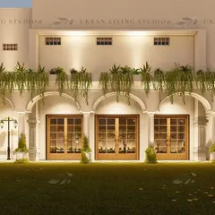 This design concept for a neo-classical building facade showcases timeless luxury. The grand arches, hanging greenery, and classic lampposts create an aesthetic of enduring elegance and sophistication.