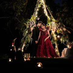 Let's create a fairytale romance for your pre-wedding shoot. This couple looks absolutely magical in our deep red gown, set against a beautifully lit, intimate night scene at my studio. This is the perfect example of the dreamy, filmy vibe we can achieve together.