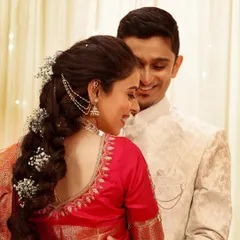 This candid shot shows the happy couple during their engagement. My grooming service for the groom focused on a natural, skin-like finish that looks great from every angle.
