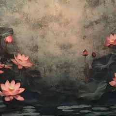 A serene, artistic backdrop of lotus flowers on the water, ideal for a peaceful and beautiful maternity or portrait session.