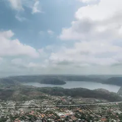 A breathtaking aerial shot of the landscape surrounding Lonavala. This shows the scale and beauty of the location, adding context and grandeur to the wedding story.
