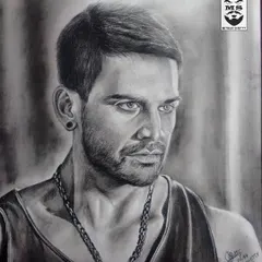 A graphite sketch of actor Dhananjay as "Dolly" from the movie Tagaru. This portrait captures the intense and gritty character that made him a Sandalwood star.