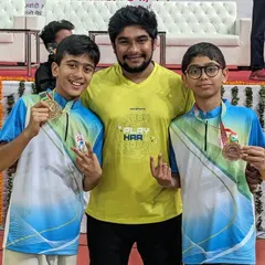 A proud moment with two of my champions, Asit Brahmane and Yohansh Vyas. Both won gold medals at the Sub-Junior State championship and were selected to represent us at the Nationals. This is the joy of coaching.