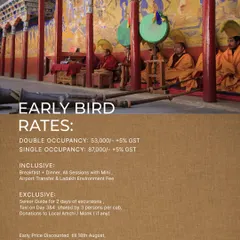 This shows the early bird rates and details for our Ladakh retreat. I believe in transparency and providing all the information you need to join us on this soul nourishing wellness vacation.