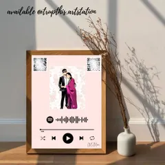 A beautifully staged photo of an illustrated Spotify frame for a couple. Along with the song code, I can also add QR codes that link to a private photo album or a special video message.