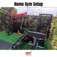 A closer look at a premium home gym setup. Notice the seamless integration of our multi-functional machine, leg press, and dumbbell rack against the green wall. We design for both aesthetics and performance, ensuring your gym is a place you want to be in.