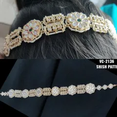 Here you can see how the sheesh patti looks when worn, alongside a product shot. It sits beautifully on the hairline, framing the face.